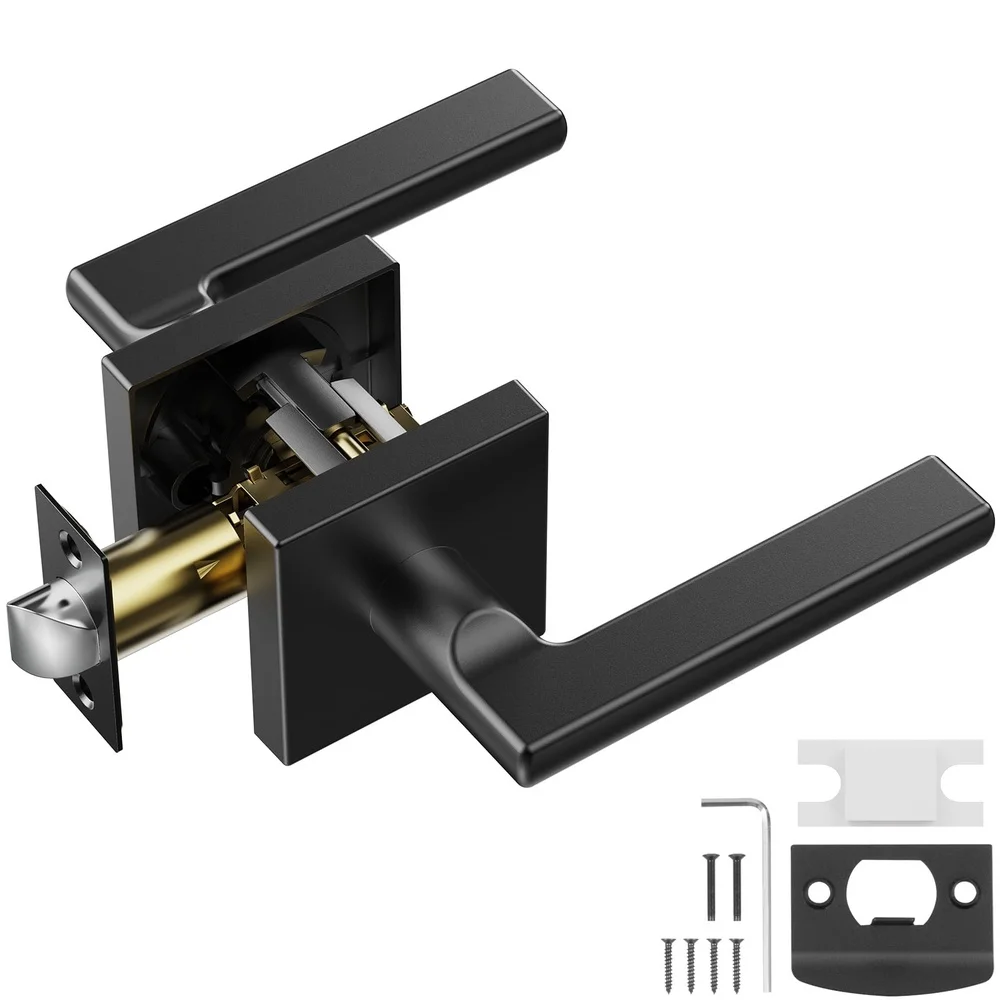 Matte Black Passage Door Lever Handle Keyless Interior Heavy Duty Zinc Alloy Reversible Easy Installation 45 Degree Rotation