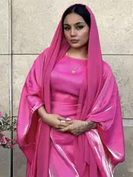 Eid Fashion Feather Satin Robe Femmes Musulmane Abaya Dubai Muslim Modest Dress Islam Clothing Abayas For Women Kaftan Kebaya