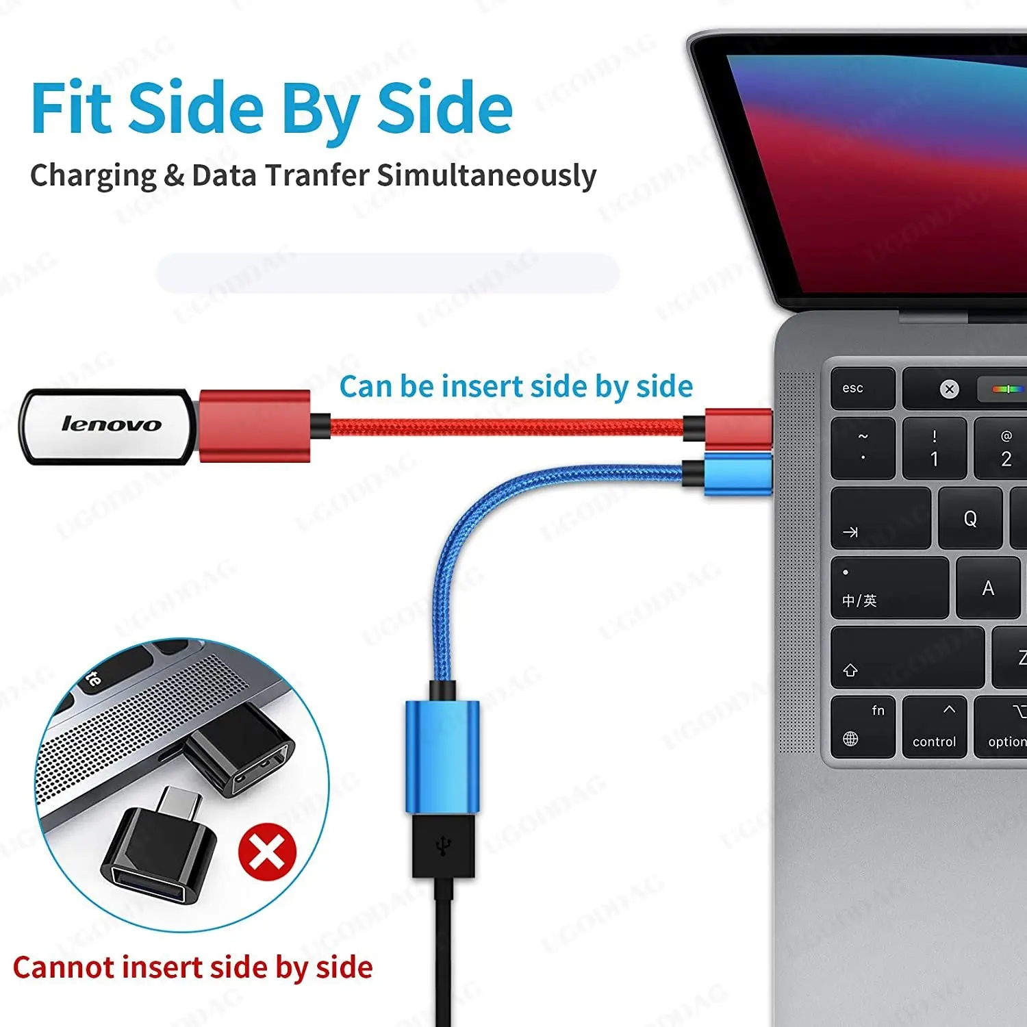 Tipo C para USB OTG cabo adaptador, macho para fêmea conversor, Xiaomi, Samsung, MacBook Pro