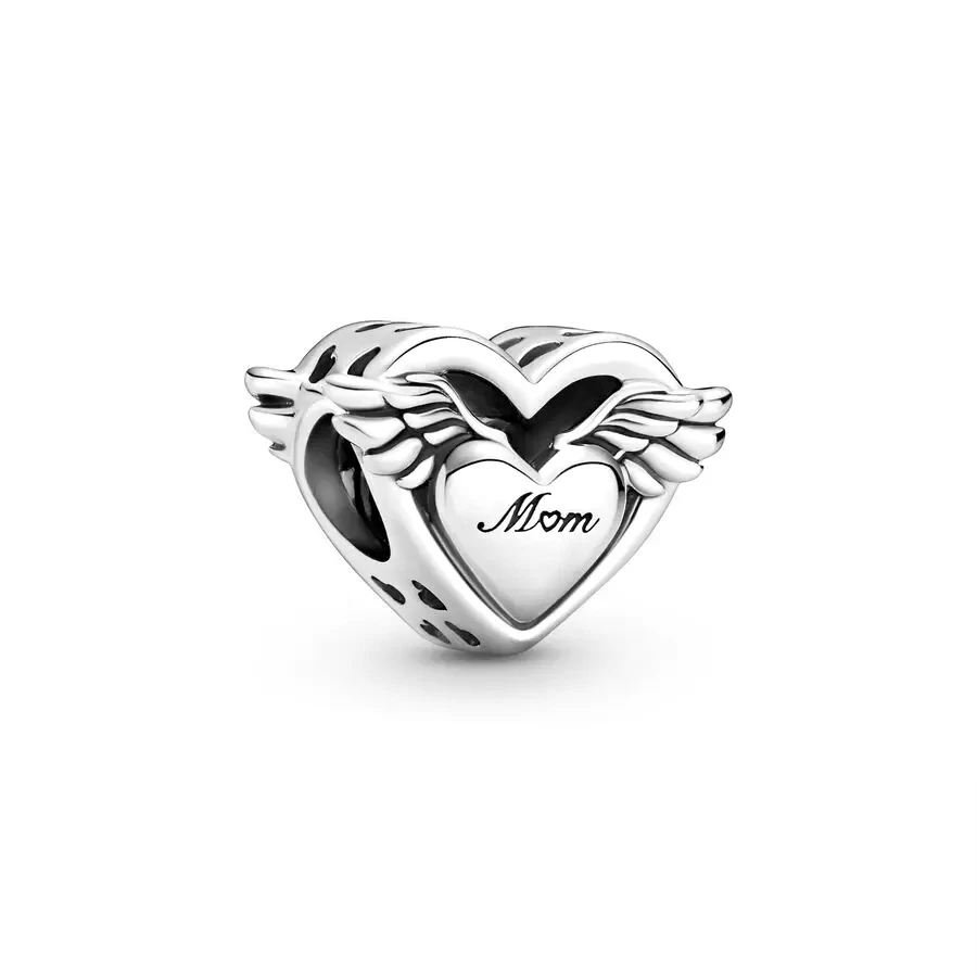 Fall In love Angel Wings Mom & Dad Heart Shaped Charm Bead Fit Original 925 Sterling Silver Bracelet Women Jewelry Gift