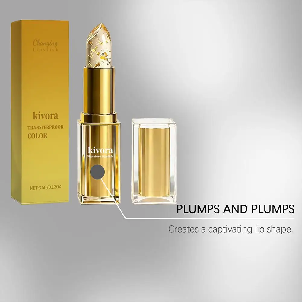 Goldfolien-Kristall-Temperaturwechsel-Lippenstift, Jelly-Farbwechsel-Lippenbalsam, feuchtigkeitsspendend, langanhaltend, glänzendes Lippen-Make-up, Kosmetik – Detail 12