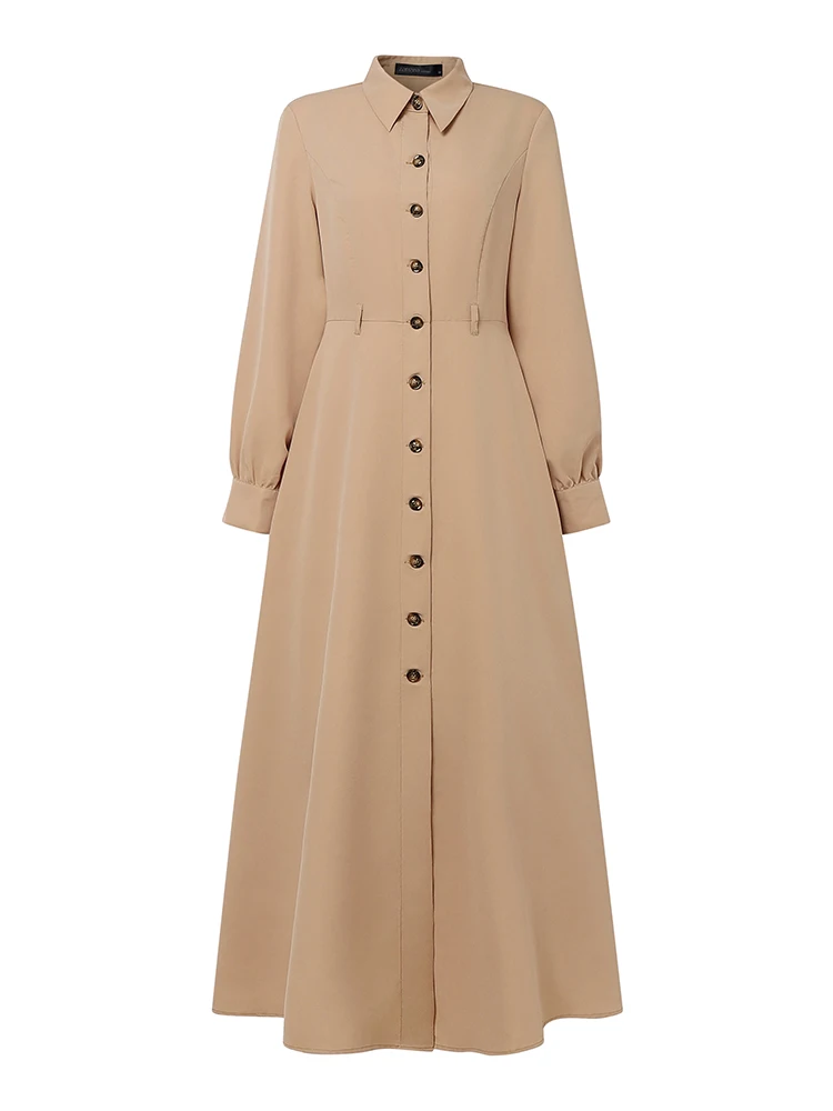 ZANZEA 2025, Herbst-Damen-Hemdkleid, Umlegekragen, lange Ärmel, Knopfleiste, A-Linie, Maxikleider mit Gürtel, elegantes Büro, Pendeln