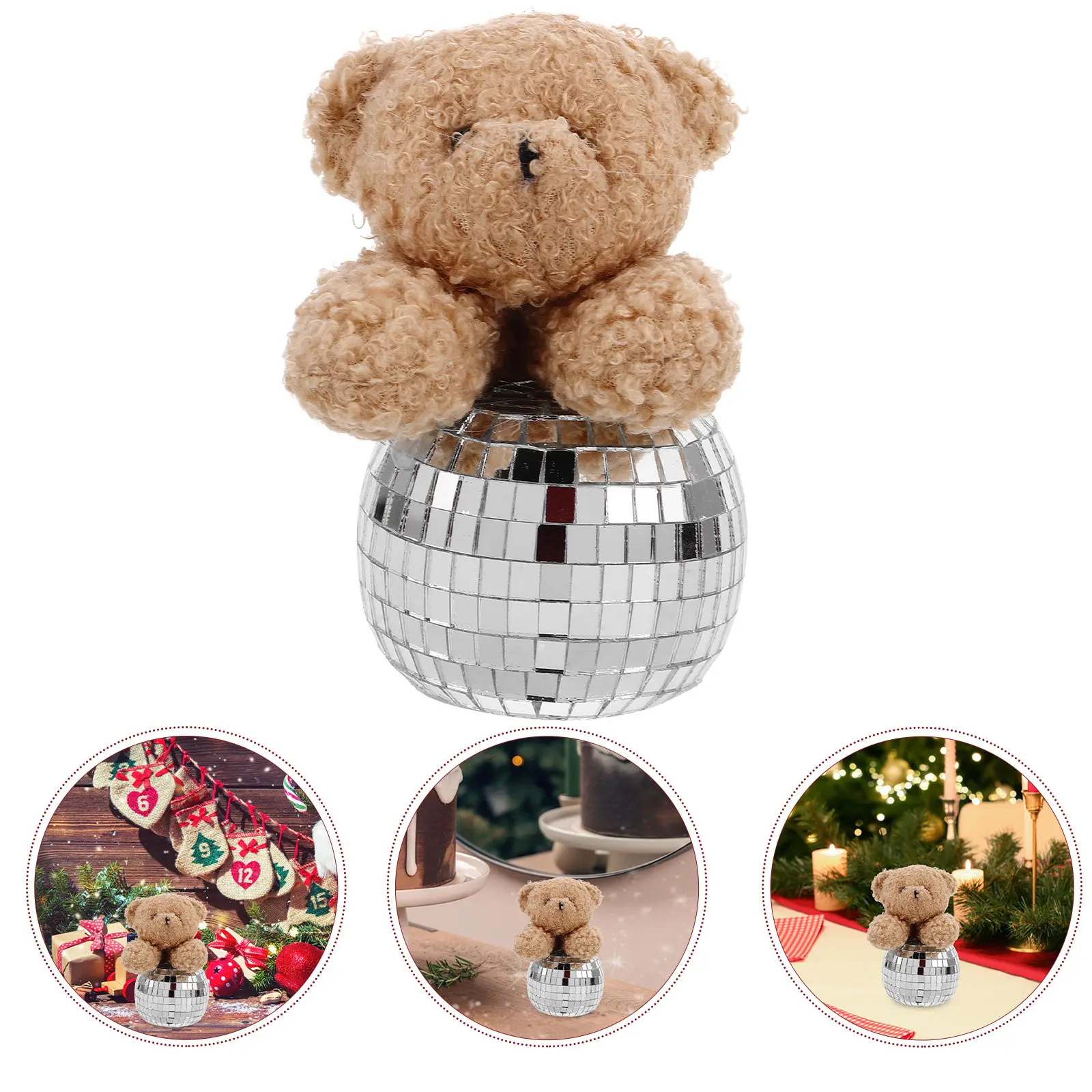 Adorno de Cristal con Forma de Oso Rígido con Espejo Disco para Decoración de Mesa en Fiestas, Hogar, Dormitorio y Escritorio, Adorno Animal Disco