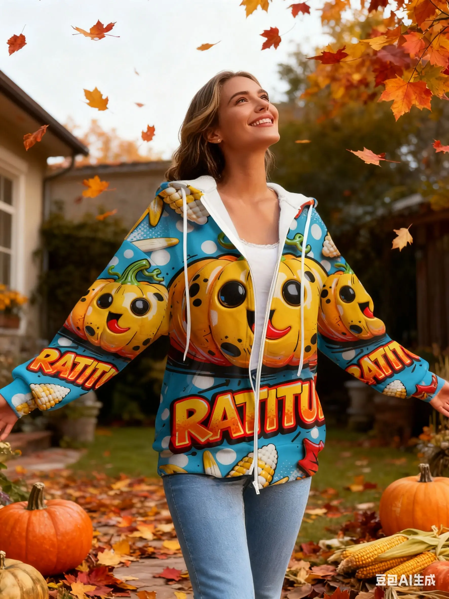 

Design with Cute Pumpkins, Corn, 'Gratitude' Typography & Polka Dots for Festive Vibes