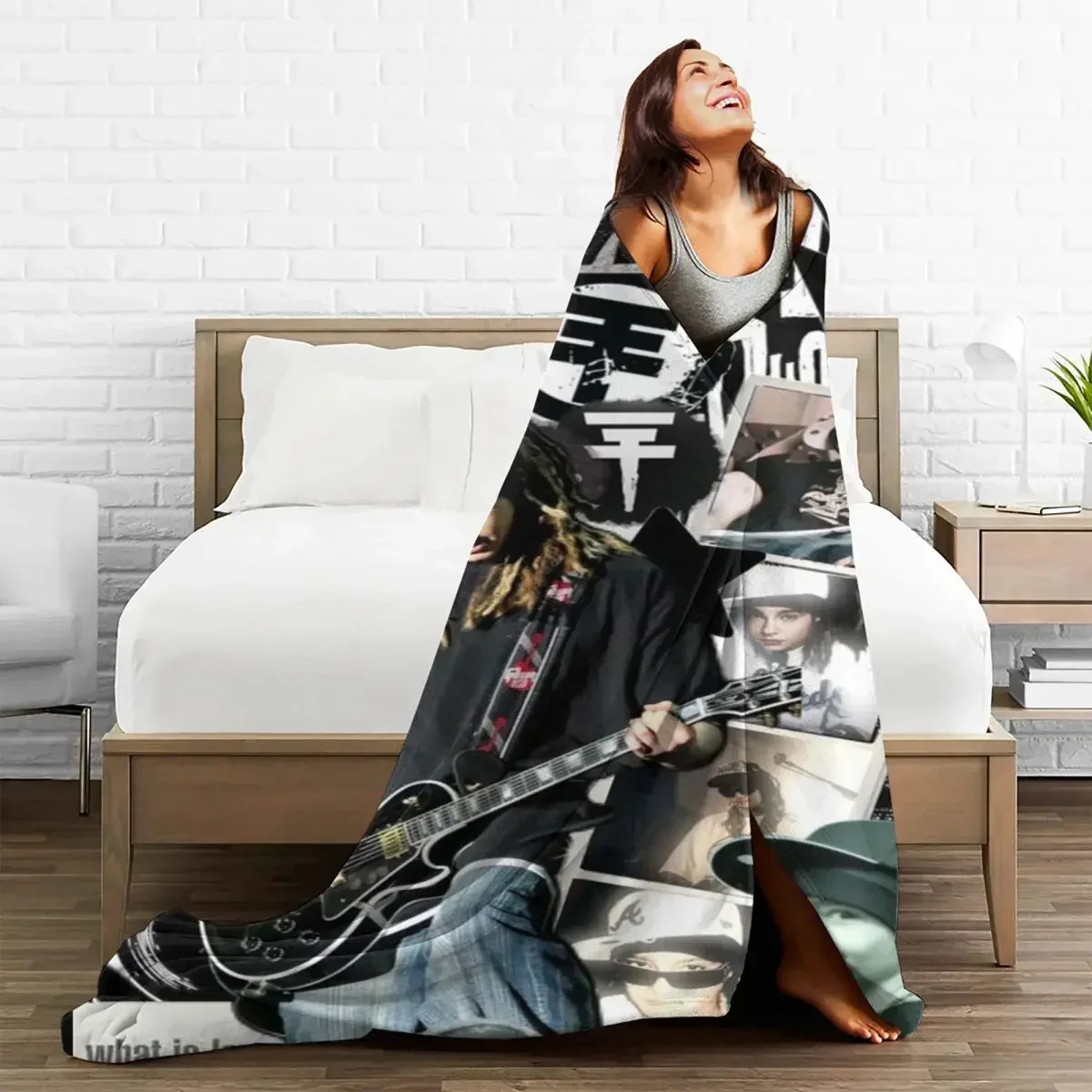 Tom Kaulitz Plaid Blanket Sofa Cover Fleece Textile Decor Pop-Rock Band Collage Throw Blanket for Bed Travel Bedding Throws
