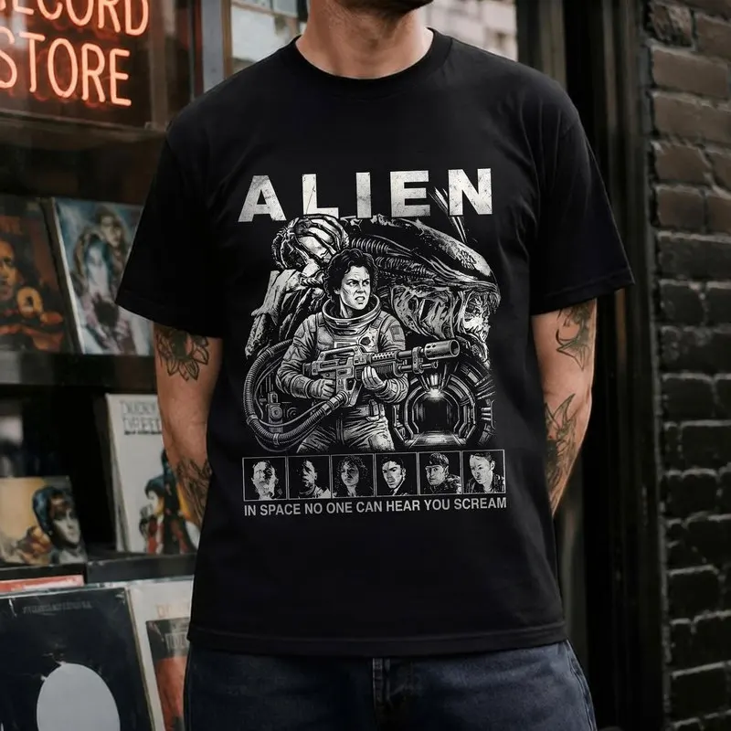 Alien Movie  Ellen Ripley Printed Graphic T-Shirt Retro Sci-FiHorror Xenomorph Unisex Vintage Style Short-Sleeve Tee S-6XL
