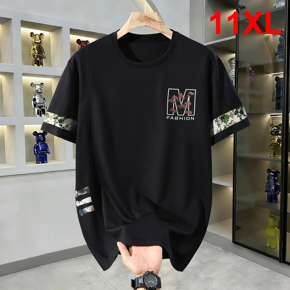 11XL 10XL Plus Size T-shirt Men Summer Short Sleeve Tops Tees Fashion Casual Print T Shirts Male Big Size 11XL