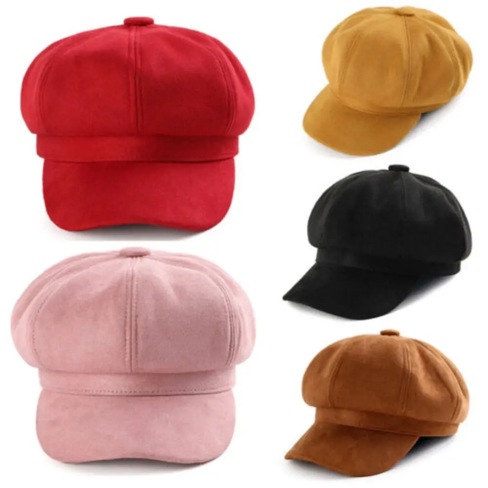 Casual Suede Fabric Hats & Caps Solid Color Adjustable Baker Cap Newsboy Hat Berets Beret Hat