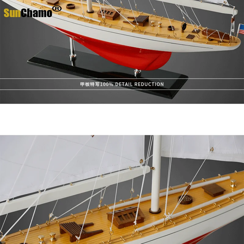 Sunchamo Solid Wood Sailboat Model Single Mast American European Style Entrance Decorations Smooth Sailing Ship Ornaments Decor