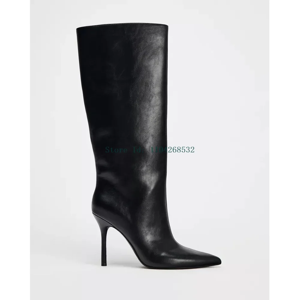 

Genuine Leathet Soouchy Boots Pointed Toe Stiletto Solid Slip On Zipper Knee High New Arrivals Sexy Fashion Lady Womern Boots