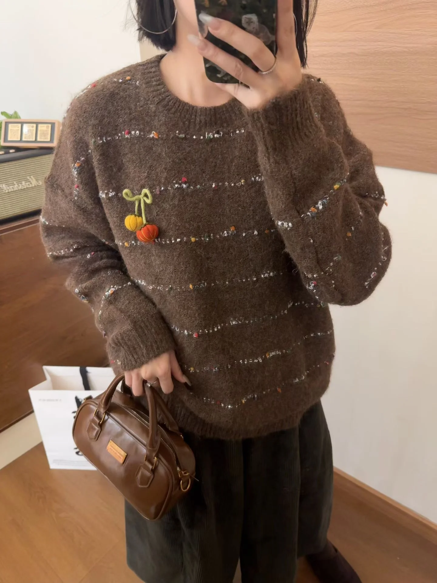 

Женский вязаный свитер средней длины на Хэллоуин, мягкая шерстяная смесь, длинный свек, круглый, удобный, дышащий, модный