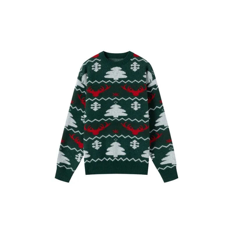 Maglione natalizio girocollo ampio verde pullover alla moda da uomo girocollo camicia a maniche lunghe con fondo