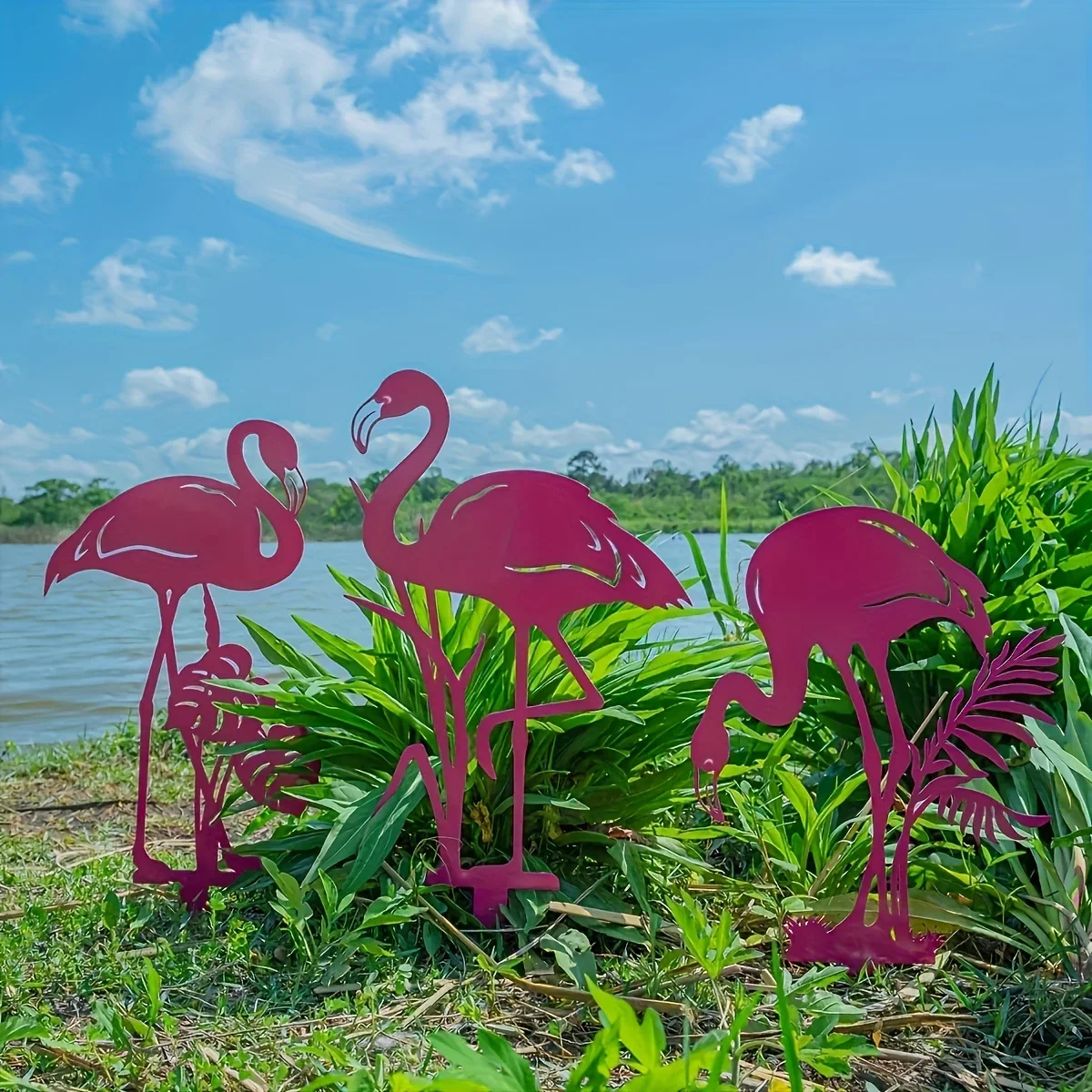 CIFBUY Flamingo wydrążony odporny na kurz wystrój z kutego żelaza rzeźba artystyczna ogród z metalowym ogródkiem ogrodowym dekoracja na zewnątrz posąg kołek