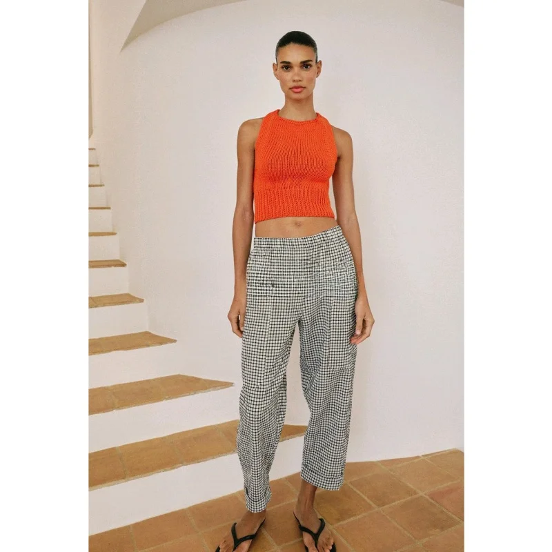 Low Waist Stretchy Casual Women's Pants Summer New Arrival Plaid Design Cuffed Hem Polyester Fabric Ladies Fashion Trousers