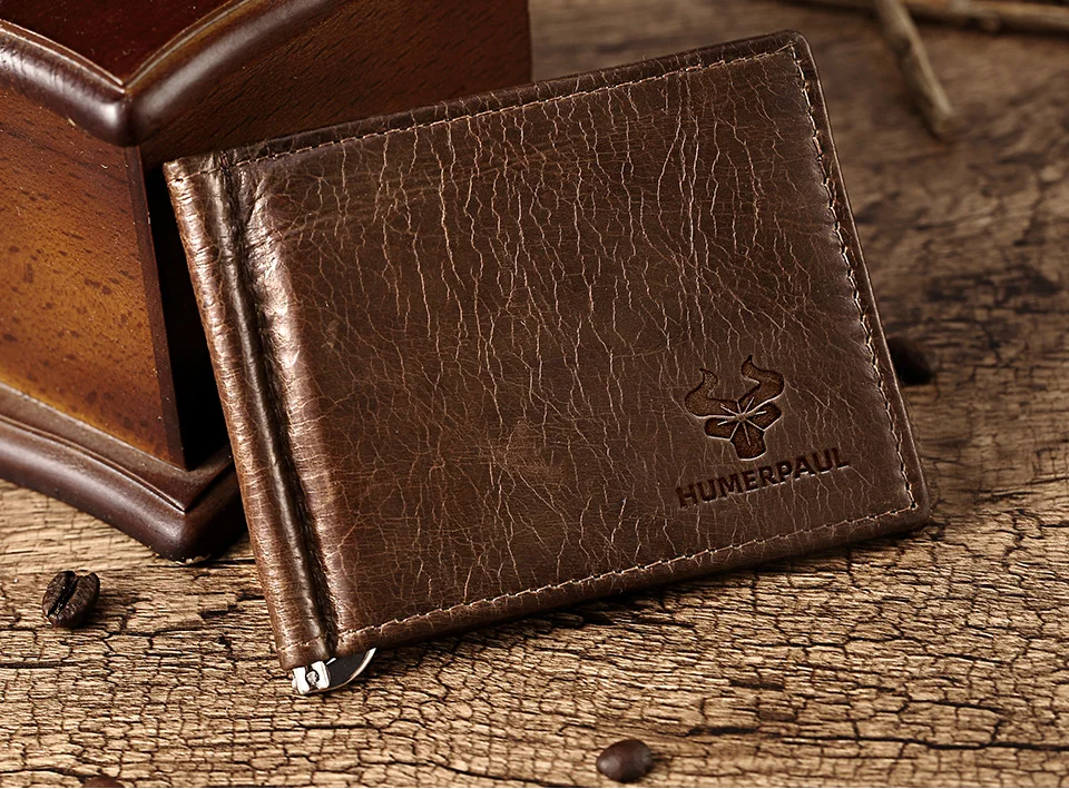 Ultra-dünne männer Geld Clip Brieftasche Vintage Echtes Leder Bifold Karte Halter Geldbörse Mini Hohe Qualität Männlichen Geld geldbörse Cartera – Detail 1