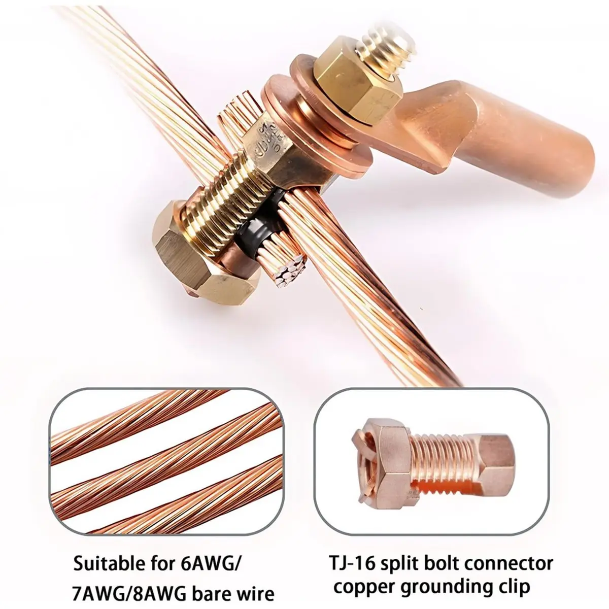 Premium Household 5PCS TJ-16 Split Bolt Wire Connector,High Strength Copper Grounding Clamps,Ground Wire Connector for 6/7/8 AWG