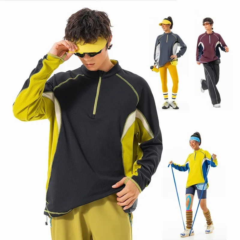 Men Women Thermostatic Warm Winter Outdoor Sports Long Sleeve Splice Fashion Loose Casual Fleece T-shirt Couple T Shirts Tops