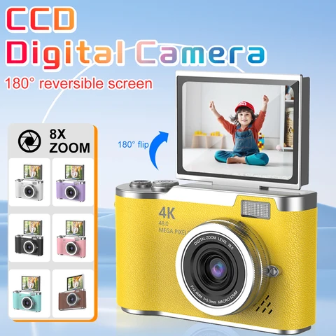 Câmera digital 8X Zoom digital Gravador de vídeo vintage 180 °   Câmera fotográfica digital compacta com tela flip para brinquedos infantis