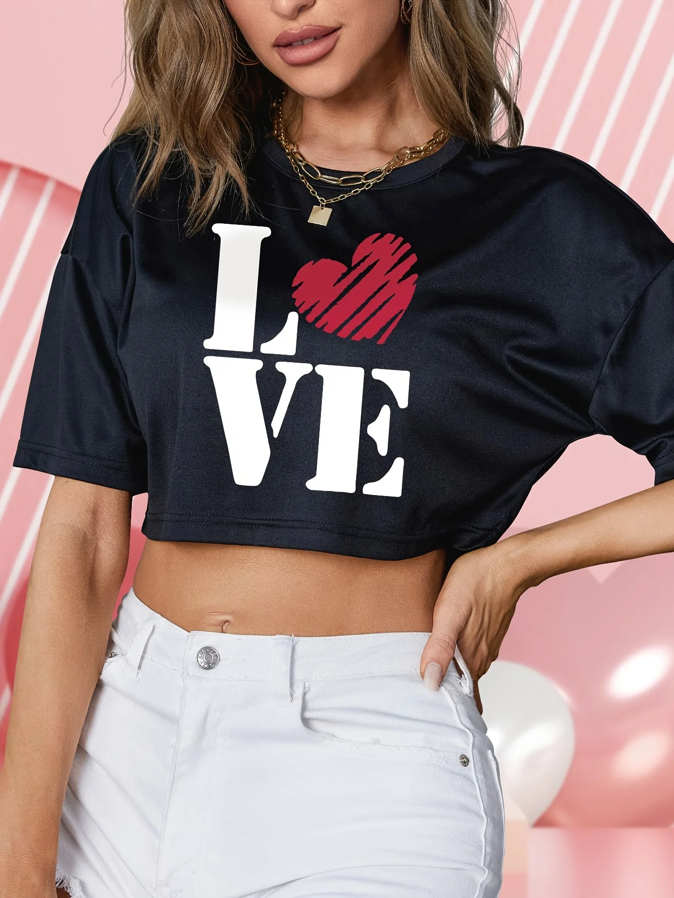Valentines Graphic Print Cropp - Y2K Graphic Baby Tee Crop ulasan dan harga
