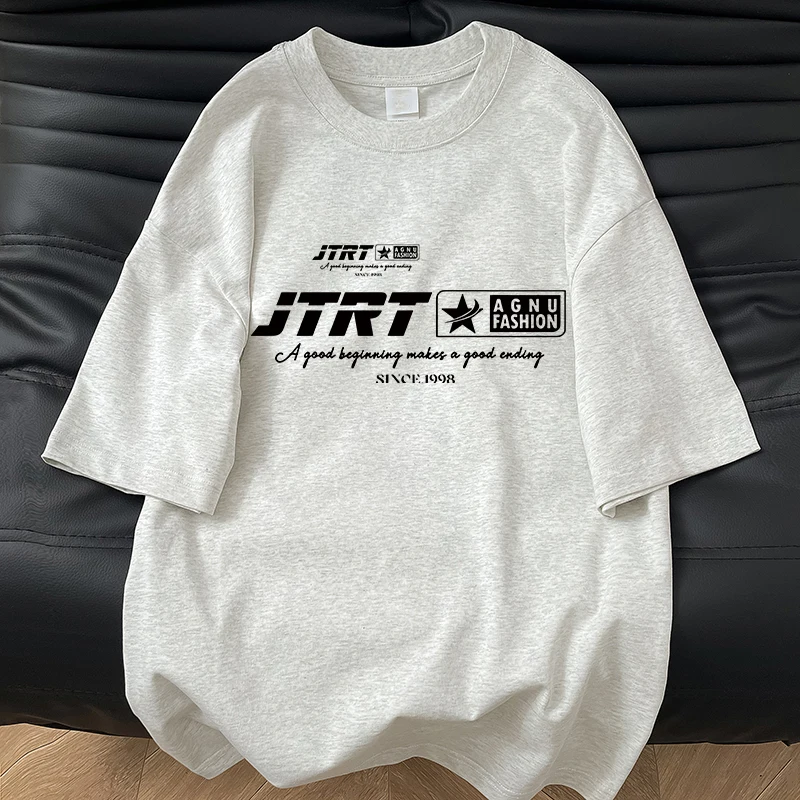 

Loose Fit Cotton ort Sve T-irt Men's Brand Tag Removed American Trendy Brand Letter Print Faionable Sun Protection C...