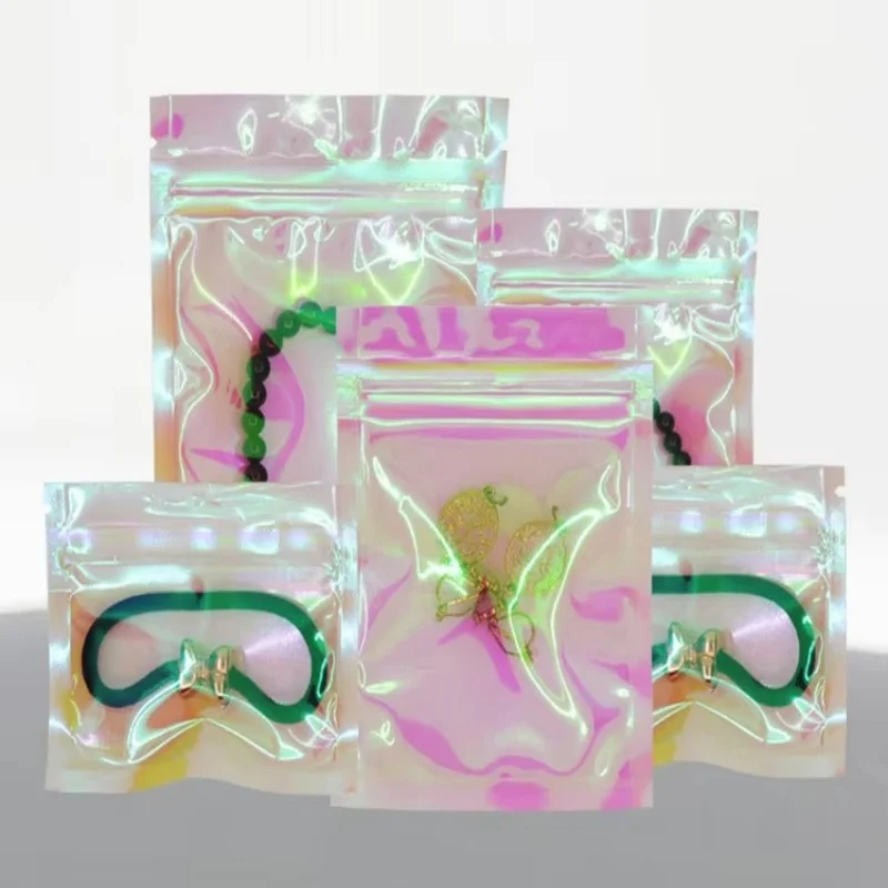 

100pcs Holographic Laser Rainbow Zip Lock Jelwery Pouches Resealable Jewelry Snack Coffee Beans Cosmetic Gifts Packaging Bags