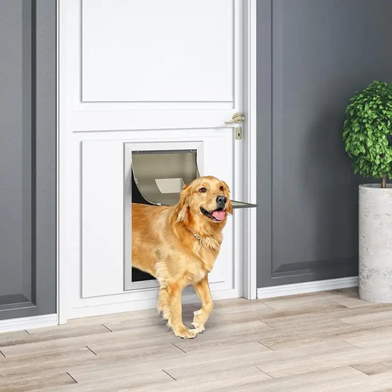 

Extra Large Aluminum Alloy Pet Door Silent Lockable Two Way Dog Door for Villa Free Entry Exit