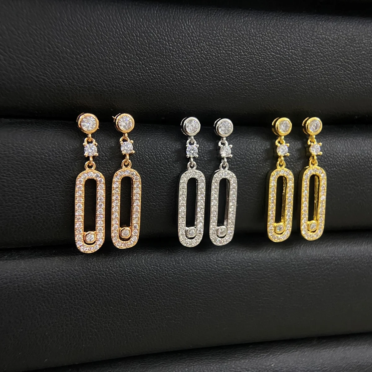 

2025 new simple and stylish classic diamond-studded three-color boutique earrings are the first choice for Christmas gifts