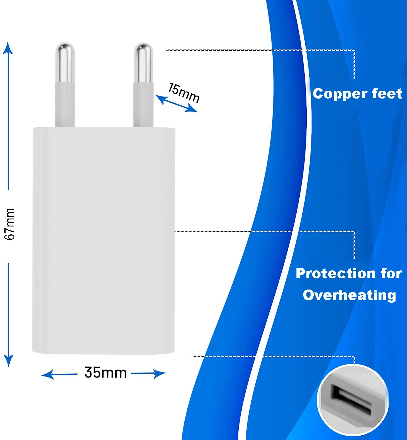 Lot of 50 Universal 5V 1A EU AC Plug Travel Wall USB Charger Adapter For Phone 4 4S 5S 6S 6PLUS For Samsung Galaxy S3 S4