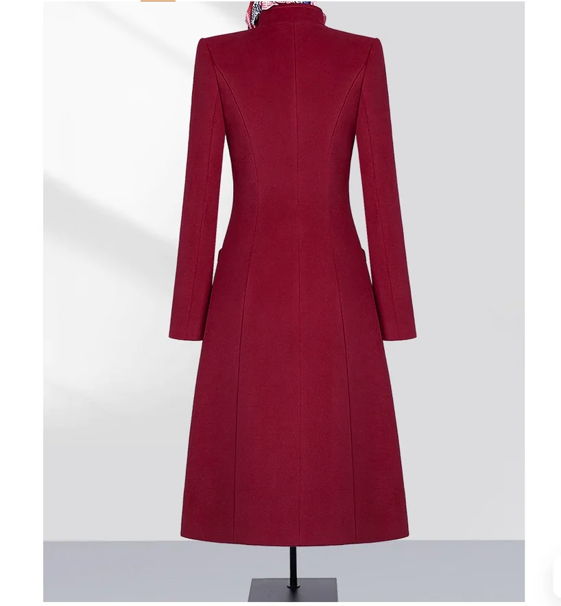 Red professional woolen coat with cotton wool coat, commuting flight attendant uniform