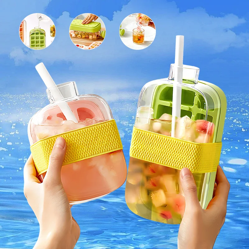 Bandeja para cubitos de hielo de 500ml/800ml con tapa, molde de silicona a prueba de fugas para hacer hielo, congelador, fácil liberación para cóctel, café y bebidas