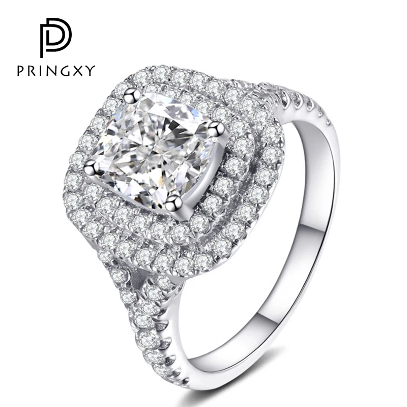 

PRINGXY 8*8mm Square Moissanite Diamond Ring For Women Pink Yellow 925 Sterling Silver Platinum Plated Wedding Fine Jewelry 2023