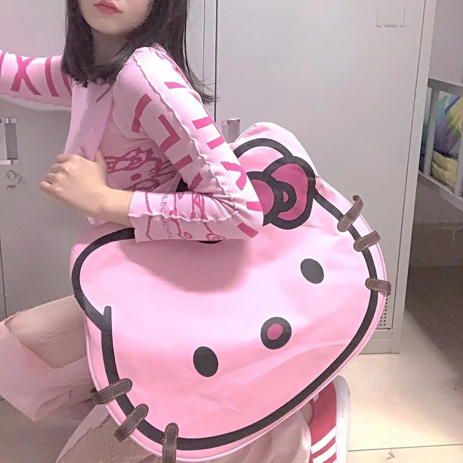 Sanrio Hello Kitty Large Capacity Crossbody Bag Pink Shoulder Bags For Women Y2k Sweet Girl Handbag Travel Gym Bag