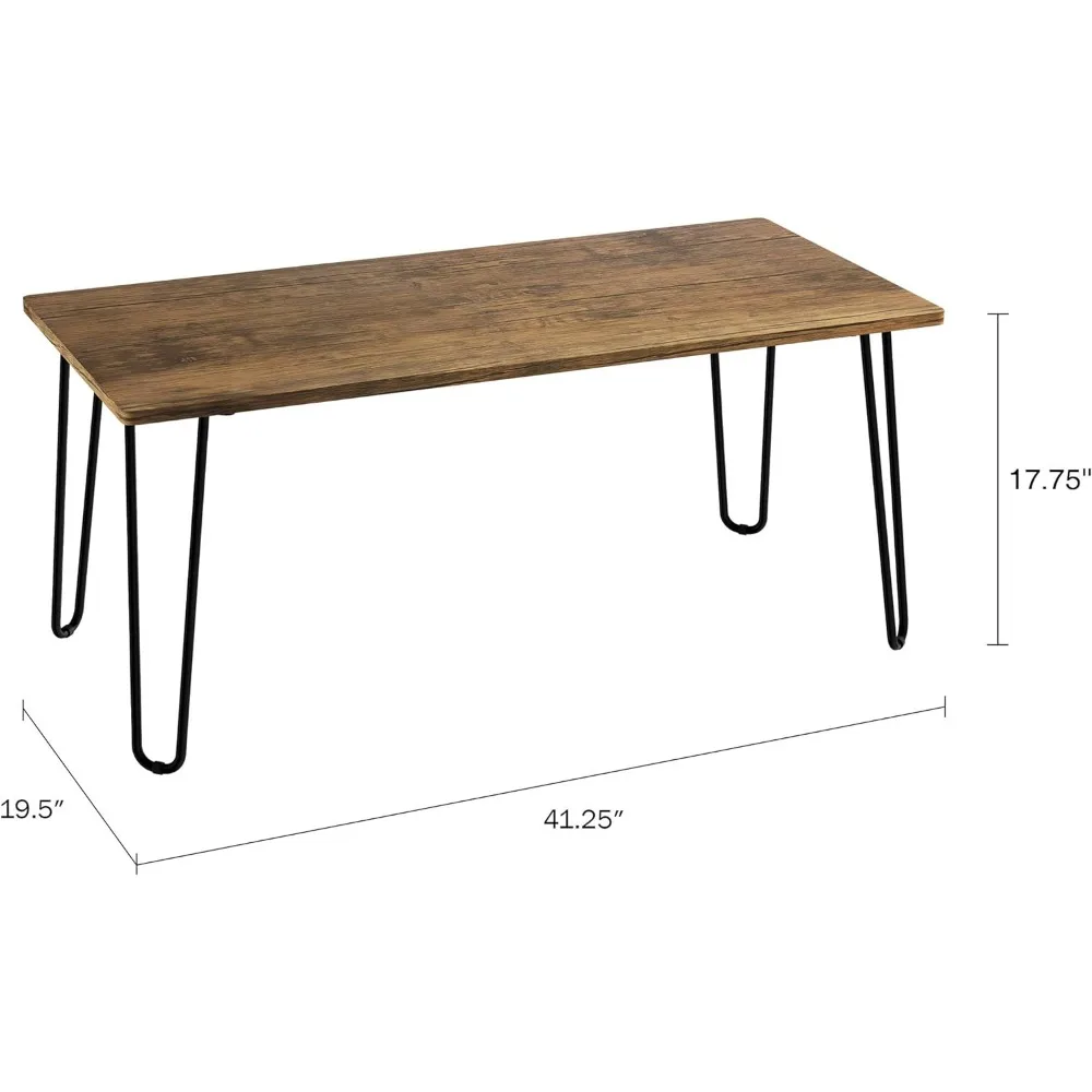 Lavish Home Modern Industrial Coffee Table with Hairpin Legs, 41 Inch, Brown