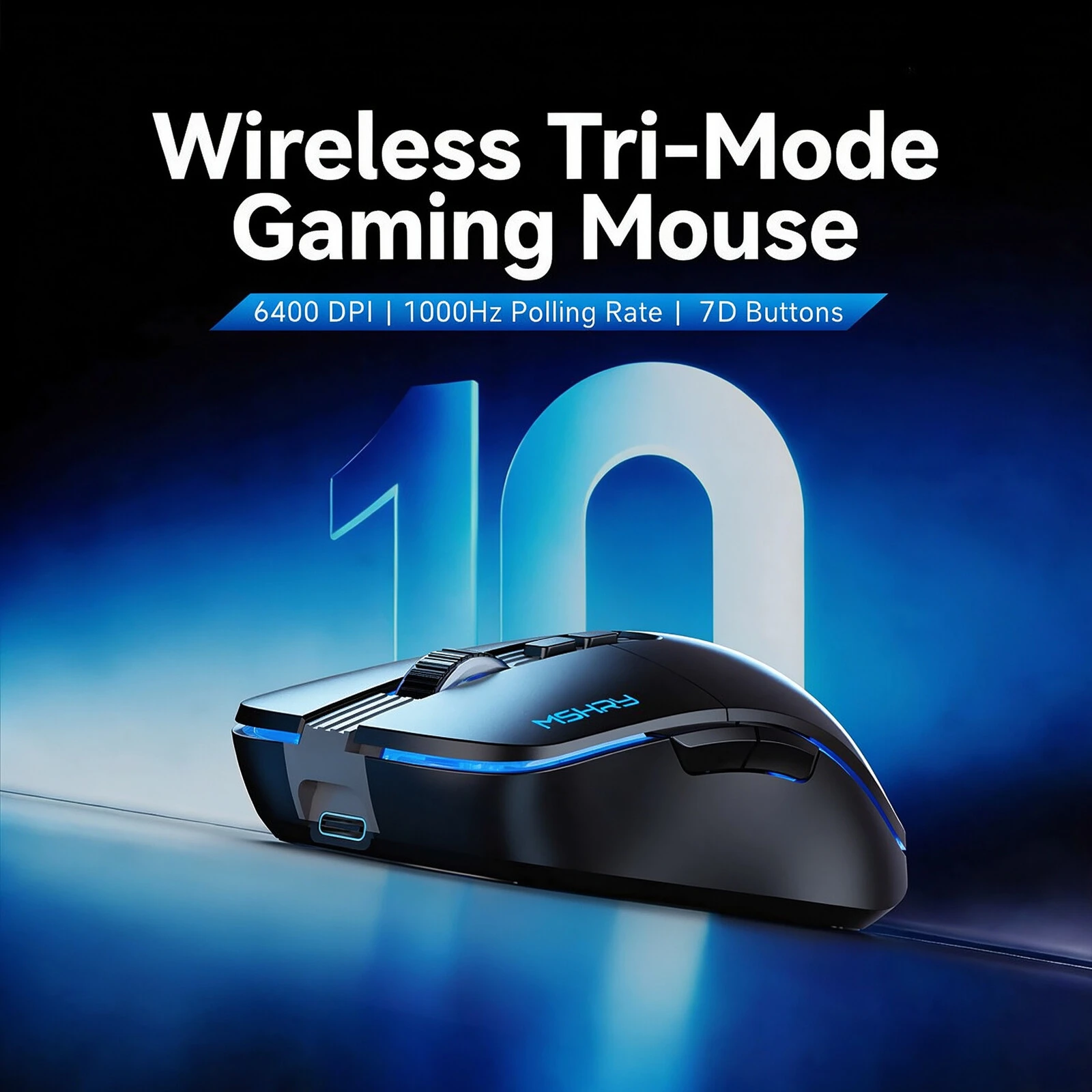 Tri Mode Wireless Gaming Mouse 5-speed Adjustable DPI RGB Breathing Light 93g Lightweight 400mAh Rechargeable Ergonomic Mice