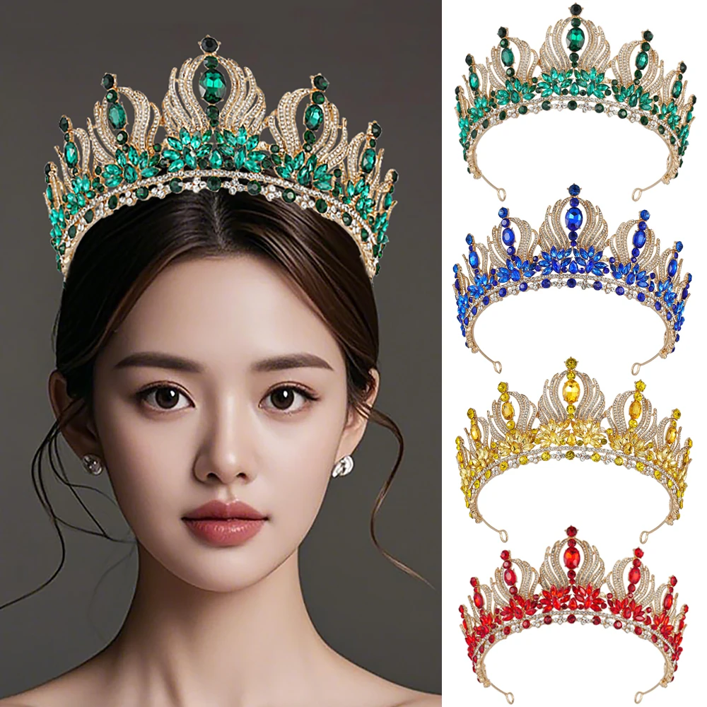 Tiara de princesa elegante de cristal de lujo barroco en 8 colores para mujer, boda, niña, fiesta de cumpleaños, corona, accesor