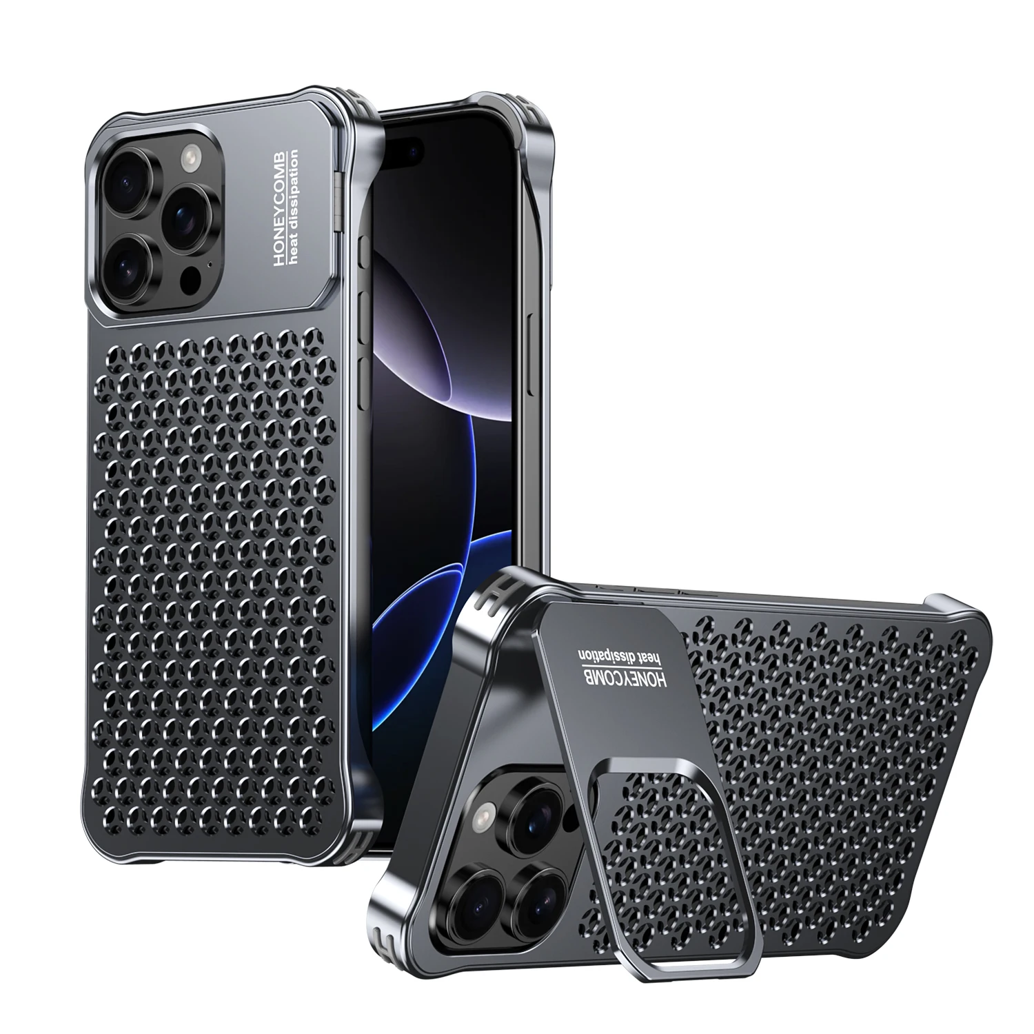 

Luxury Cooling Metal Lens Holder Phone Case For iPhone 16 15 14 Pro Max 16pro max Borderless Invisible Holder Protective Cover