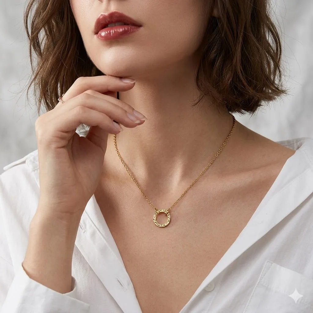 Collar Minimalista con Círculo Martillado en Color Oro y Plata para Mujer, Colgante Redondo de Acero Inoxidable, Cadena Tipo O, Gargantilla, Joyería Moderna para Regalo