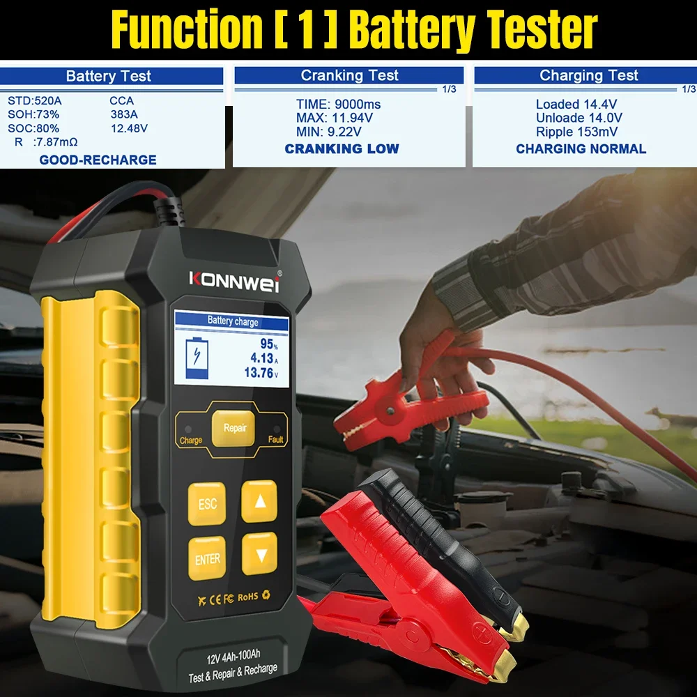 26 Durable KOWWEI KW510 Full Automatic 12V Car Battery Tester 3in1 Pulse Repair Battery Chargers Wet Dry AGM Gel Lead Acid