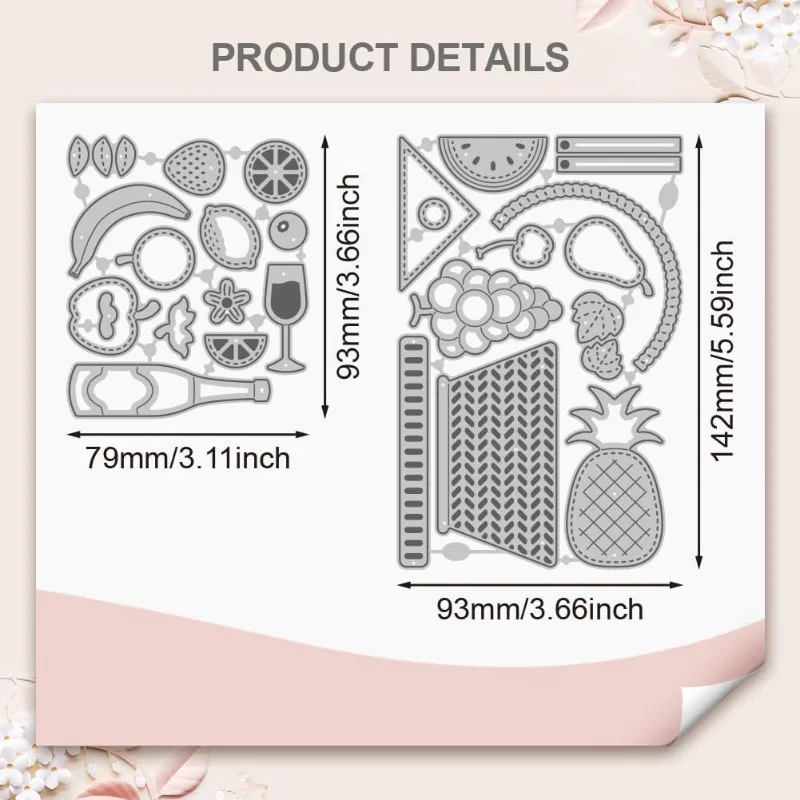 2Pcs Fruit Wine Basket Metal Cutting Die Cuts Pineapple Grape Strawberry Carbon Steel Embossing Stencil Harvest Cutting