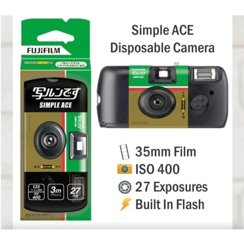 

Original Fujifilm 1-3 Pcs Fuji SIMPLE ACE ISO 400 Power Flash 27 Photo Exposure Disposable Film Camera (Expiration Date: 2025)