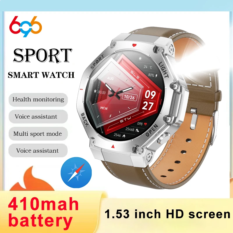 

696 Men Blue Tooth Call Outdoor Smart Watch Flashlight Compass Heart Rate Health Bracelet GPS Motion Trajectory Smartwatch