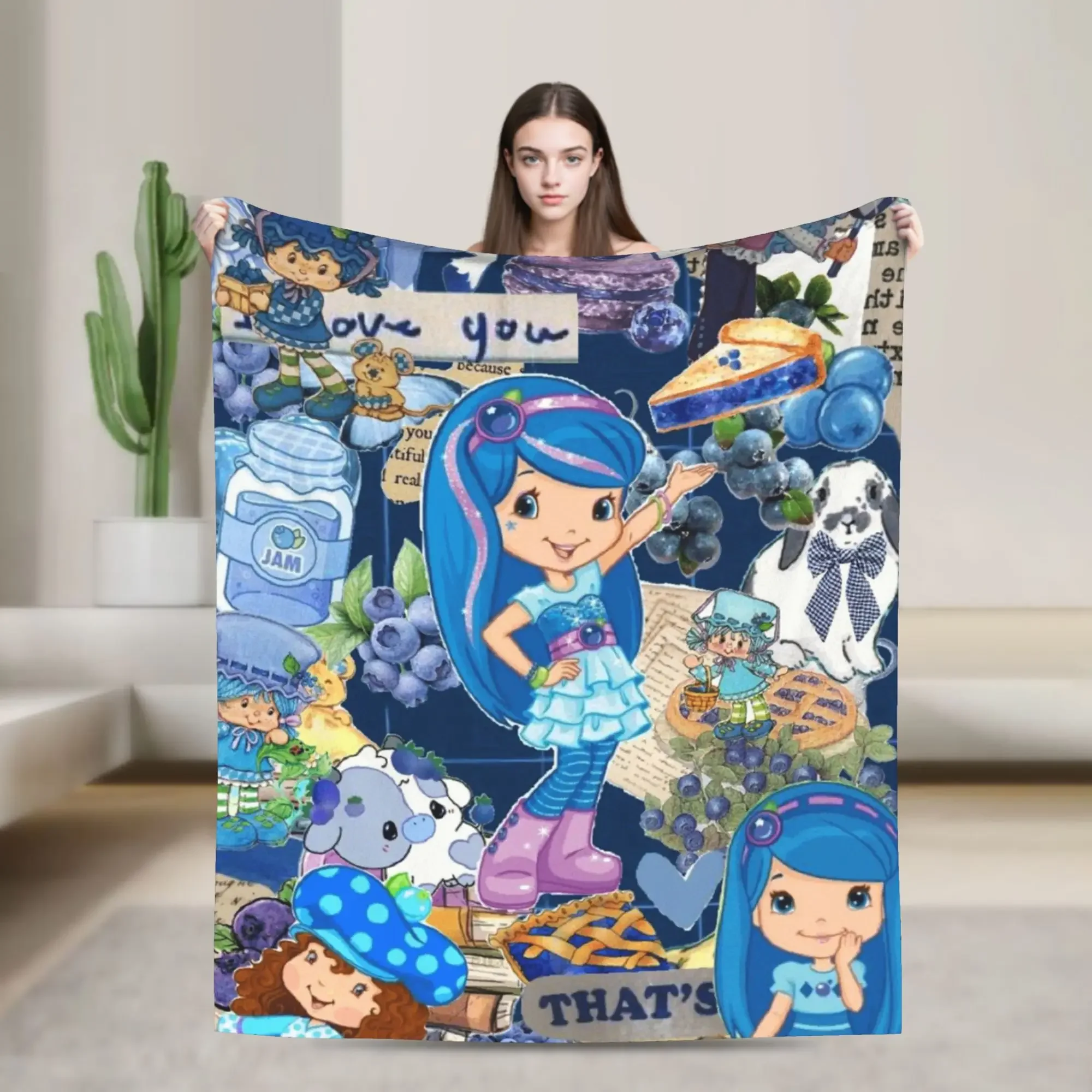 

Soft Strawberry Shortcake Kids Blanket Cute Fruit Flannel Throw for Girls Fluffy Bedspread for Home Decor Sofa and Bed Cover