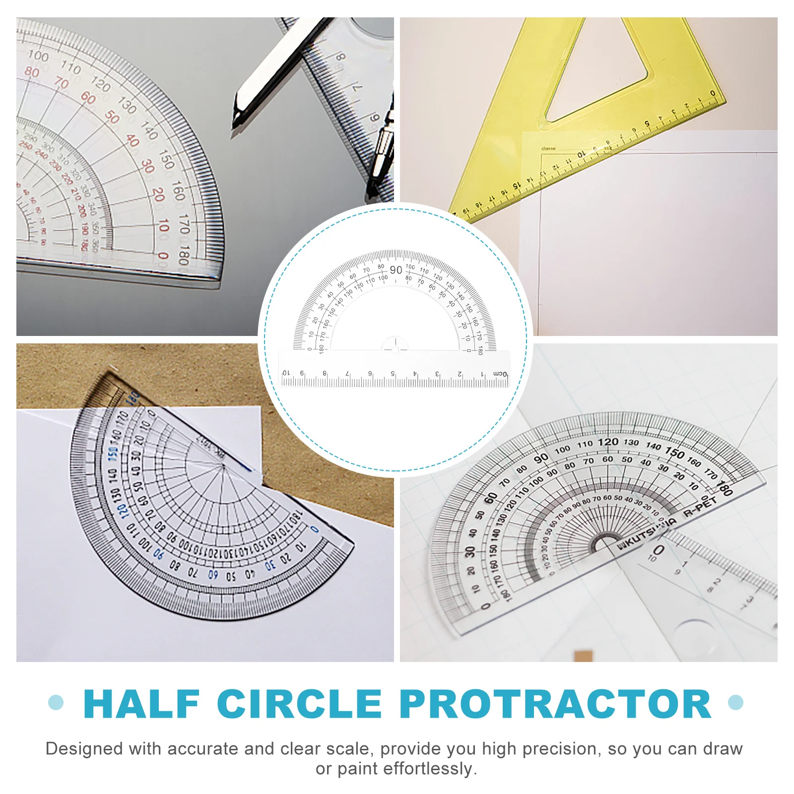 10 قطع منقلة بلاستيكية للرياضيات بنصف دائرة، أداة صياغة محمولة بمقياس واضح للطلاب والكبار