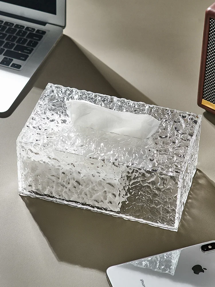 Transparent ice wall patterned acrylic tissue box, home bathroom sink, paper drawer, decorative decoration