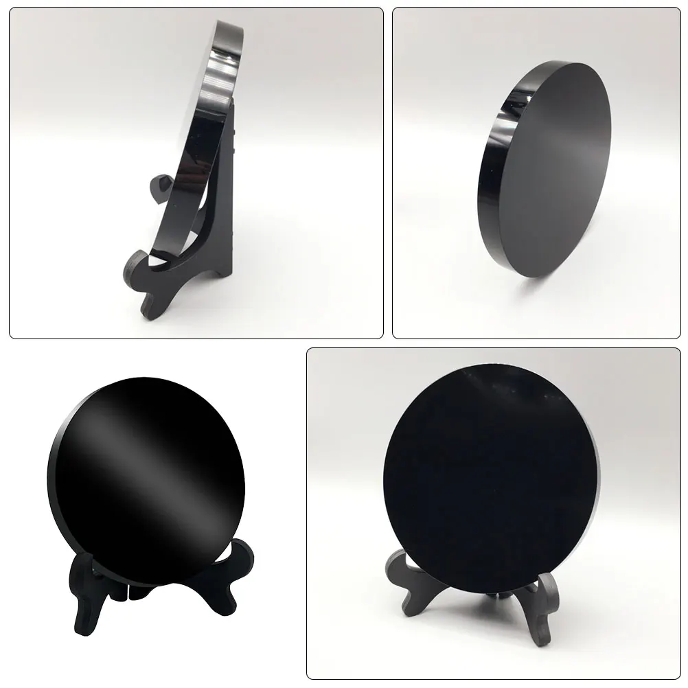 

Obsidian Ornaments Circle Mirror Stand Obsidian Scrying Mirror for Scrying Home Decor Meditation Desk Accessory Black Stone