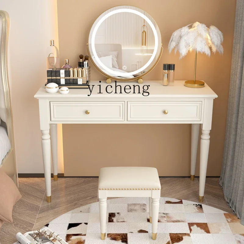 

LYY Light Luxury Bedroom Dressing Table Modern Minimalist Small Apartment Solid Wood Ins Style Makeup Table