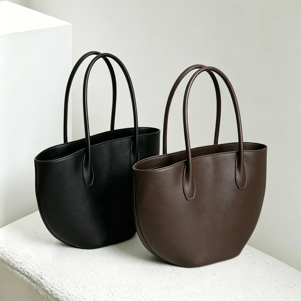 Alger Semi-Circle Tote Bag, Original Masoni Top-Grain Leather Large Capacity Underarm Bag, Hand-Stitched Waxed Thread Hand & Sho - view 5
