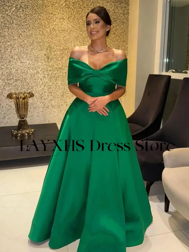 LAYXHS-vestidos de noche elegantes con lazo verde, vestidos de fiesta plisados con hombros descubiertos, vestidos de graduación personalizados