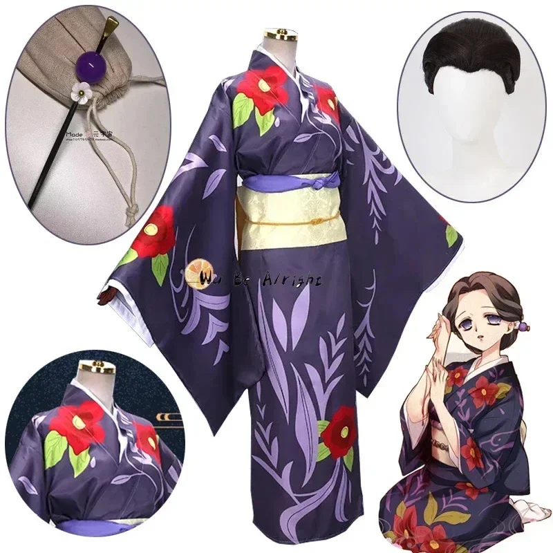 Disfraz de Demon Slayer Kimetsu No Yaiba, disfraz de Anime, uniforme de Tamayo, disfraces de Cosplay tipo kimono, ropa de fiesta de Carnaval y Halloween, peluca