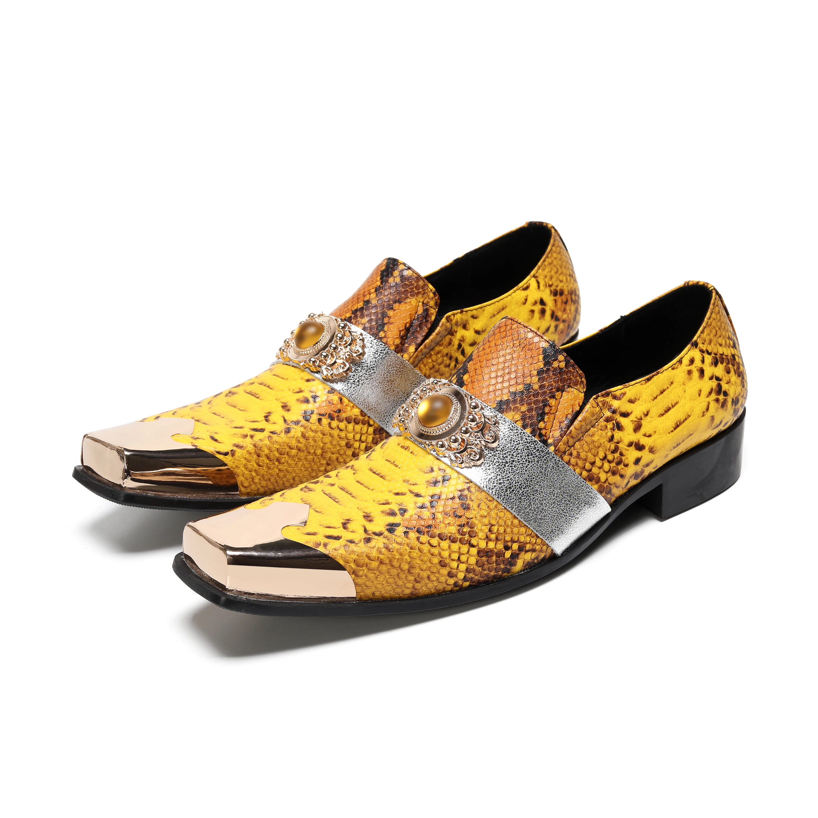 British Style Rhinestone Square Toe Men Genuine Leather Dress Shoes Large Size Slip on Casual Business Brogue Shoes Party Shoes